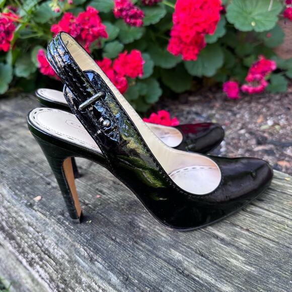 Coach Alma Black Patent Leather Sling Back Stiletto Pumps High Heels Women's 7 B - Picture 1 of 13